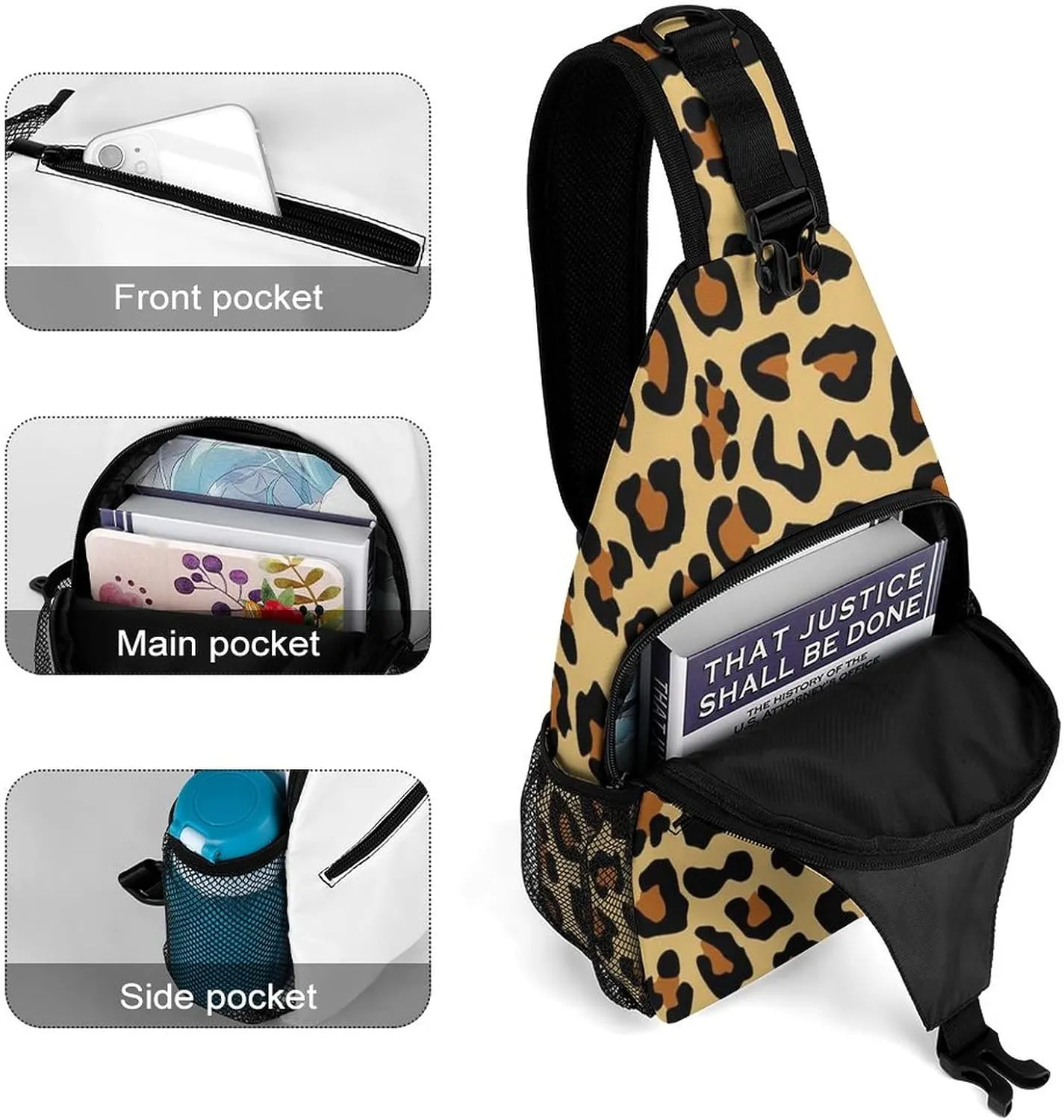 IMPCOKRU Sling Bag for Men Women Crossbody Backpack Camouflage Leopard,Lightweight Shoulder Backpack for Causal Sport Travel Hiking.