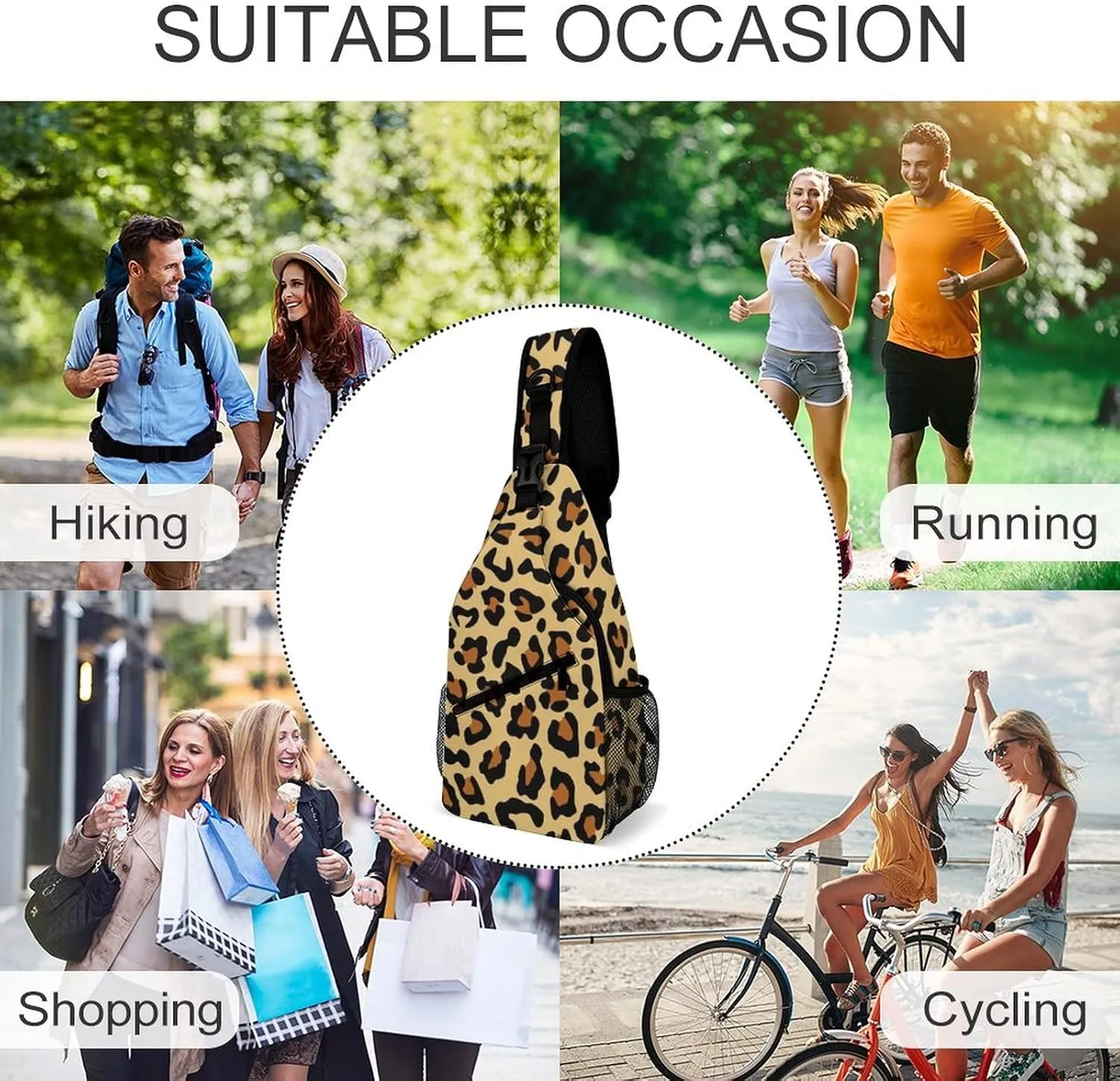 IMPCOKRU Sling Bag for Men Women Crossbody Backpack Camouflage Leopard,Lightweight Shoulder Backpack for Causal Sport Travel Hiking.