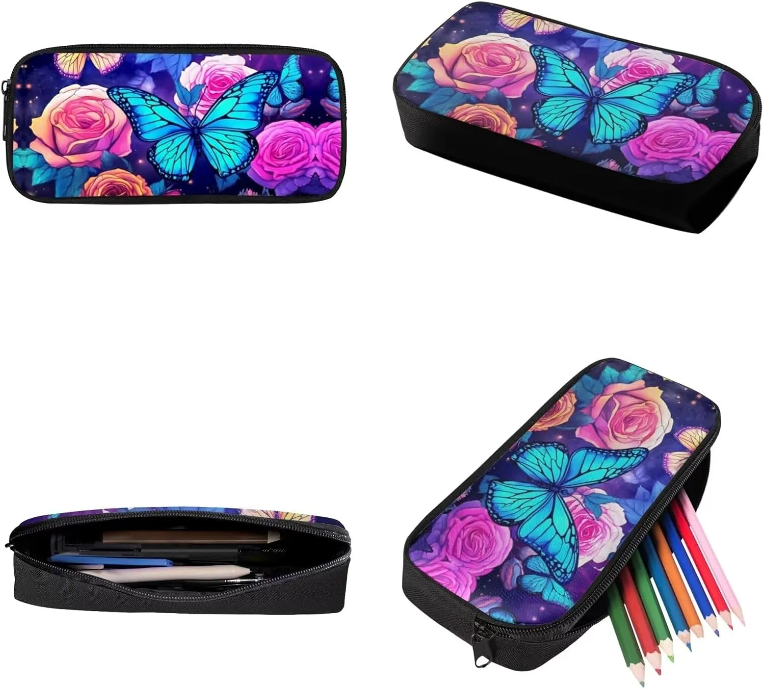 INSTANTARTS Blossom Purple Butterfly School Backpack with Lunchbox for Teens Girls 12-14 Middle Schoolbag Lightweight Student Hiking Rucksack Kids Shoulder Bookbag