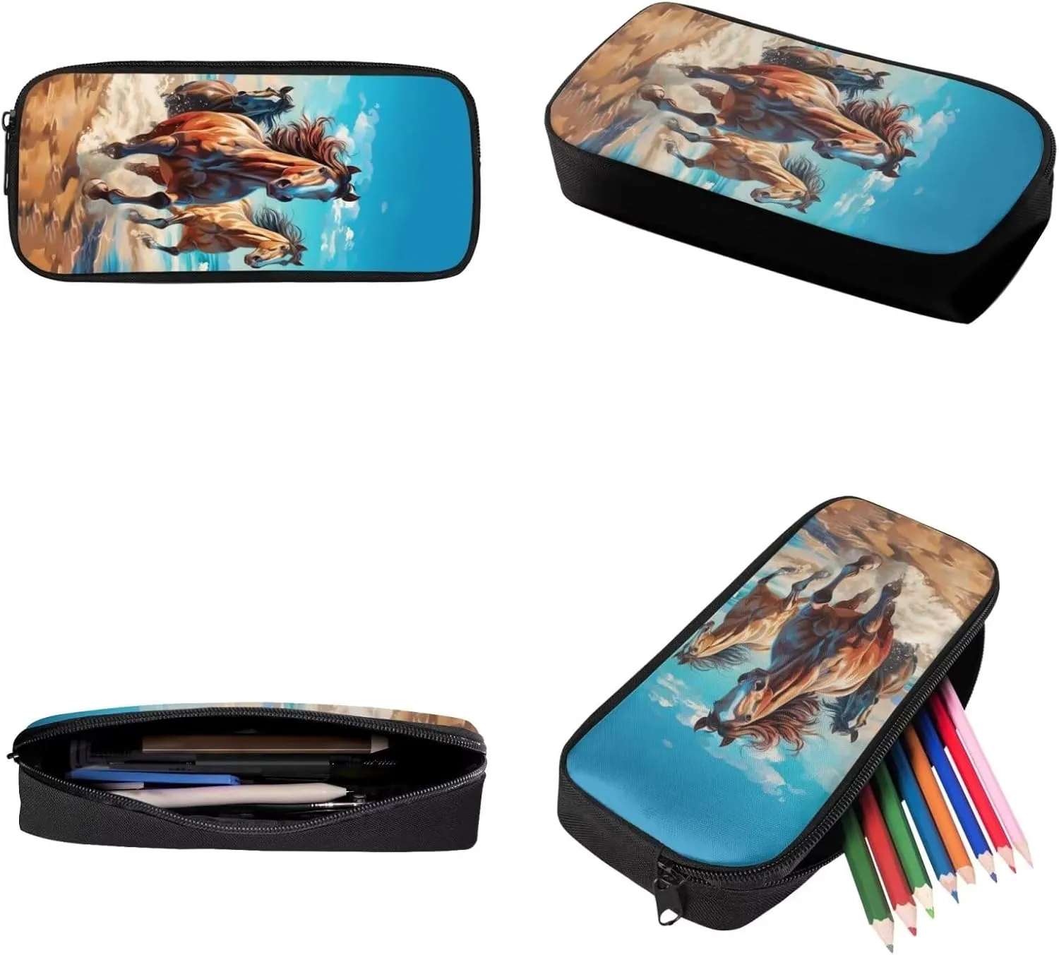 INSTANTARTS Running Horse Kids Backpack with Lunchbox and Pencil Case 3 In 1 Large Schoolbag 8-12 Children's Bookbag for Boys Girls Hiking Daypack Travel Shoulder Bag
