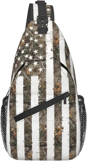 Interstellar American Flag Camouflage Men'S Casual Chest Crossbody Bag, Lightweight Durable Shoulder Sling Pack For Daily Use, Travel, And Outdoor.