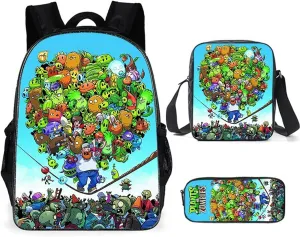 ISaikoy 3 in 1 Anime Plants vs. Zombies Backpack Bookbag School Bag Shoulder Bag Messenger Bag Pencil Bag 8