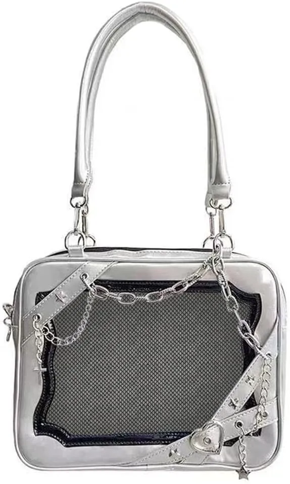 Ita Purse Crossbody Bag Kawaii Japanese Messenger Bag Transparent Pin Display with Insert Pompom Keychain Cute