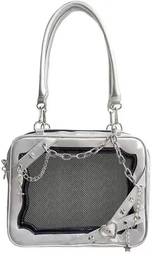 Ita Purse Crossbody Bag Kawaii Japanese Messenger Bag Transparent Pin Display with Insert Pompom Keychain Cute