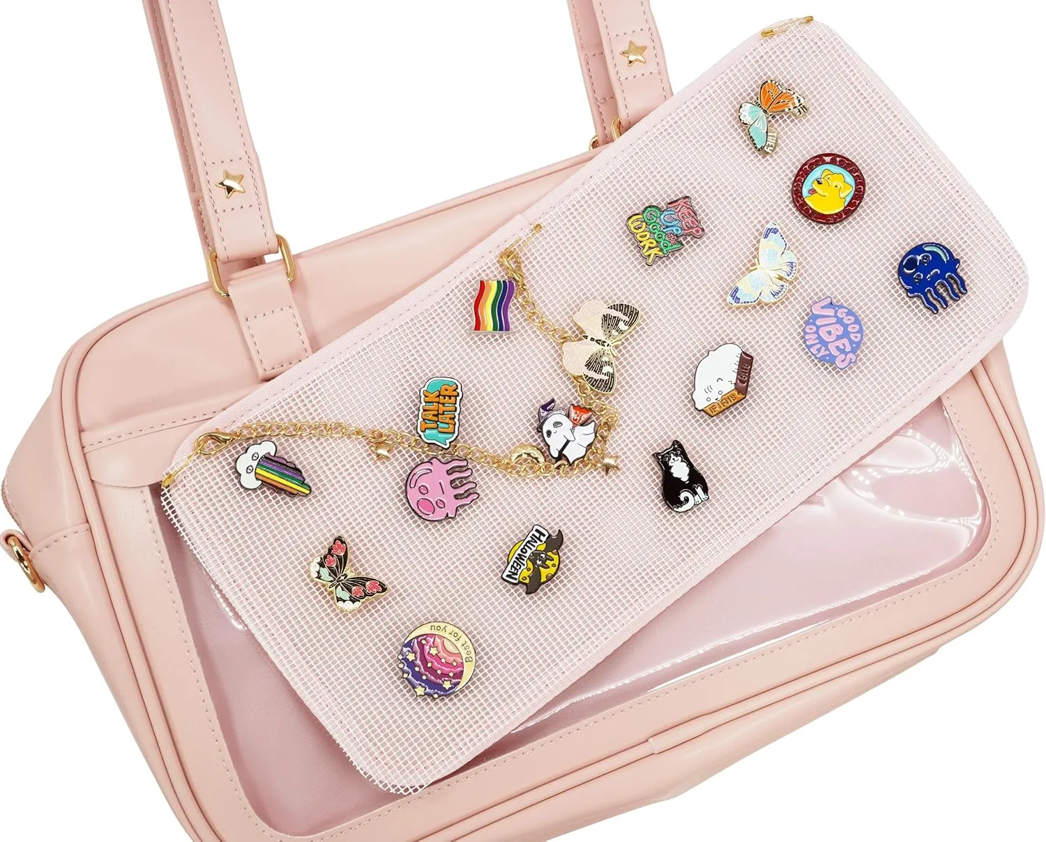 Ita Purse Crossbody Japanese Shoulder Bag Messenger Pin Display with Insert Pompom Cute Kawaii