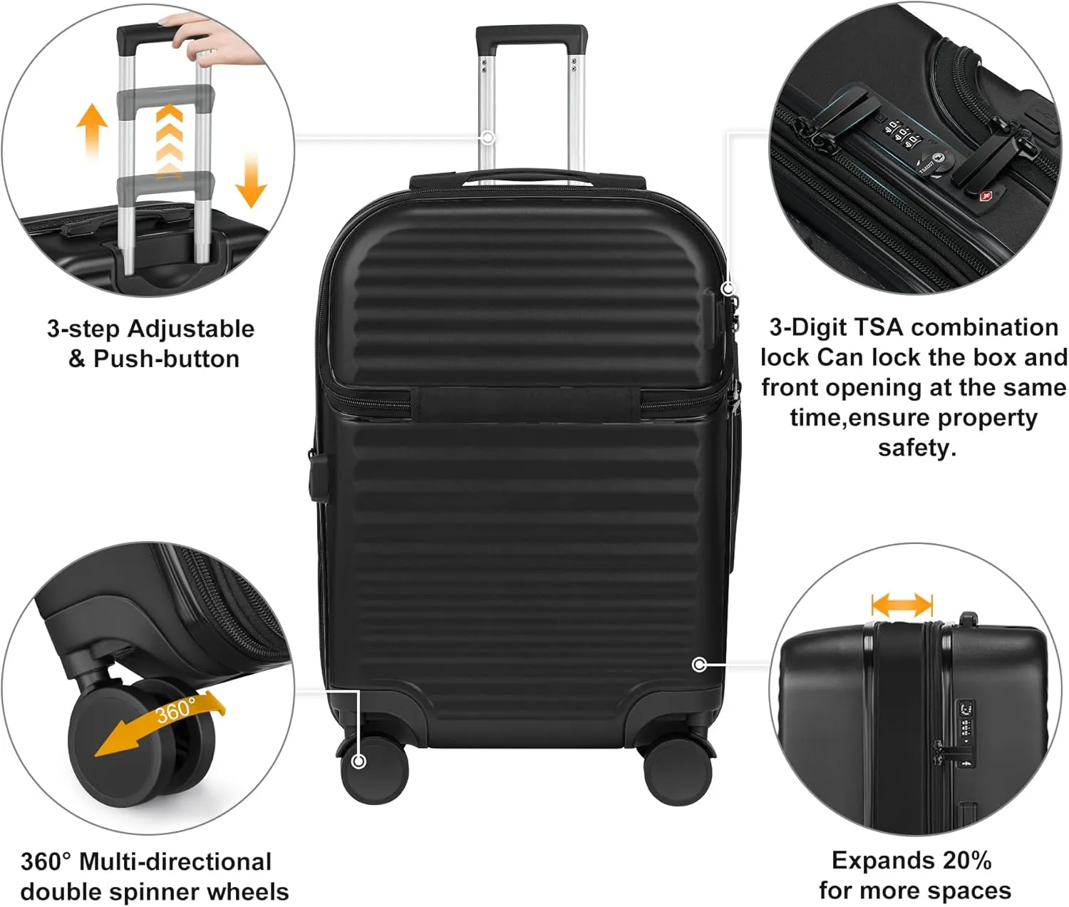 Itslife Luggage Sets 4 Piece Luggage Suitcases with Wheels, ABS shell with TSA Lock Spinner Wheels Carry On Luggage Set (20/24/28 inch, Black)