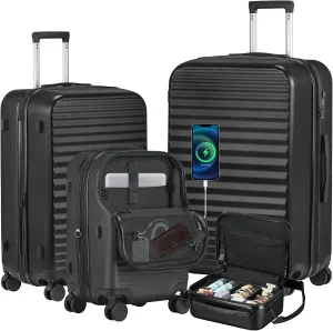 Itslife Luggage Sets 4 Piece Luggage Suitcases with Wheels, ABS shell with TSA Lock Spinner Wheels Carry On Luggage Set (20/24/28 inch, Black)