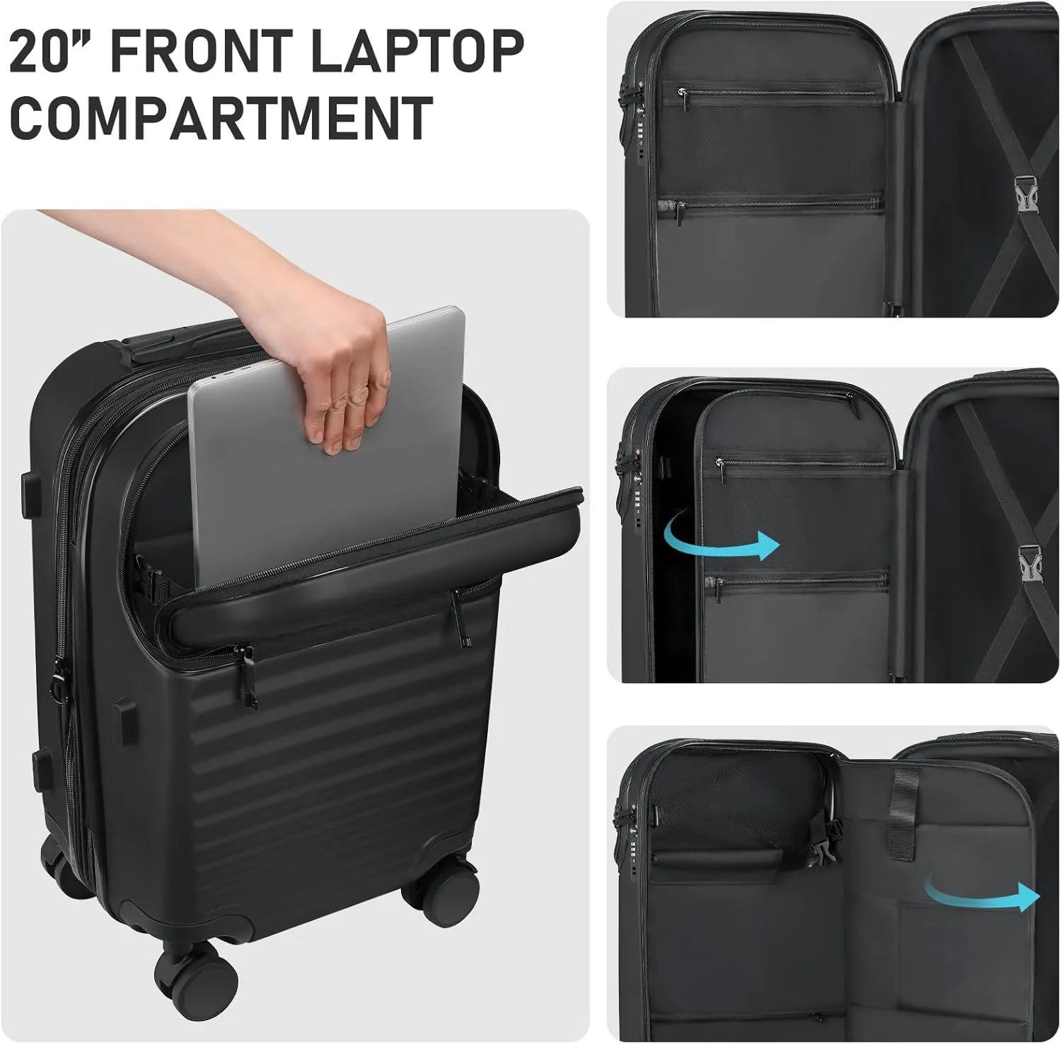 Itslife Luggage Sets 4 Piece Luggage Suitcases with Wheels, ABS shell with TSA Lock Spinner Wheels Carry On Luggage Set (20/24/28 inch, Black)