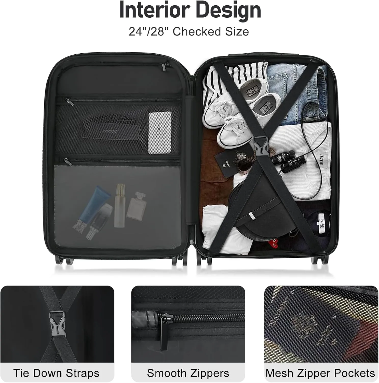 Itslife Luggage Sets 4 Piece Luggage Suitcases with Wheels, ABS shell with TSA Lock Spinner Wheels Carry On Luggage Set (20/24/28 inch, Black)