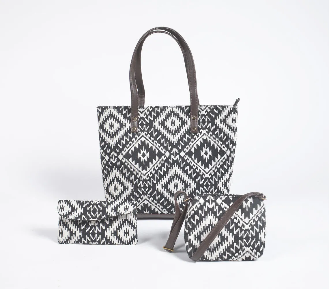 Jacquard Weave Monotone Tote, Sling & Wallet Set