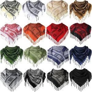 Janmercy 16 Pcs Military Shemagh Tactical Desert Scarf Keffiyeh Head Neck Scarf Motorcycle Face Mask Biker Head Neck Scarf Cotton Arab Wrap with Tassel for Men Women 43 x 43 Inch, 16 Colors