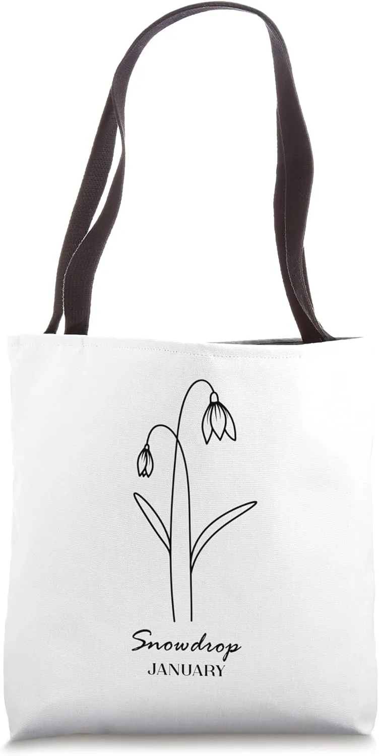 January Birthday Flower Snowdrop Print Tote Bag