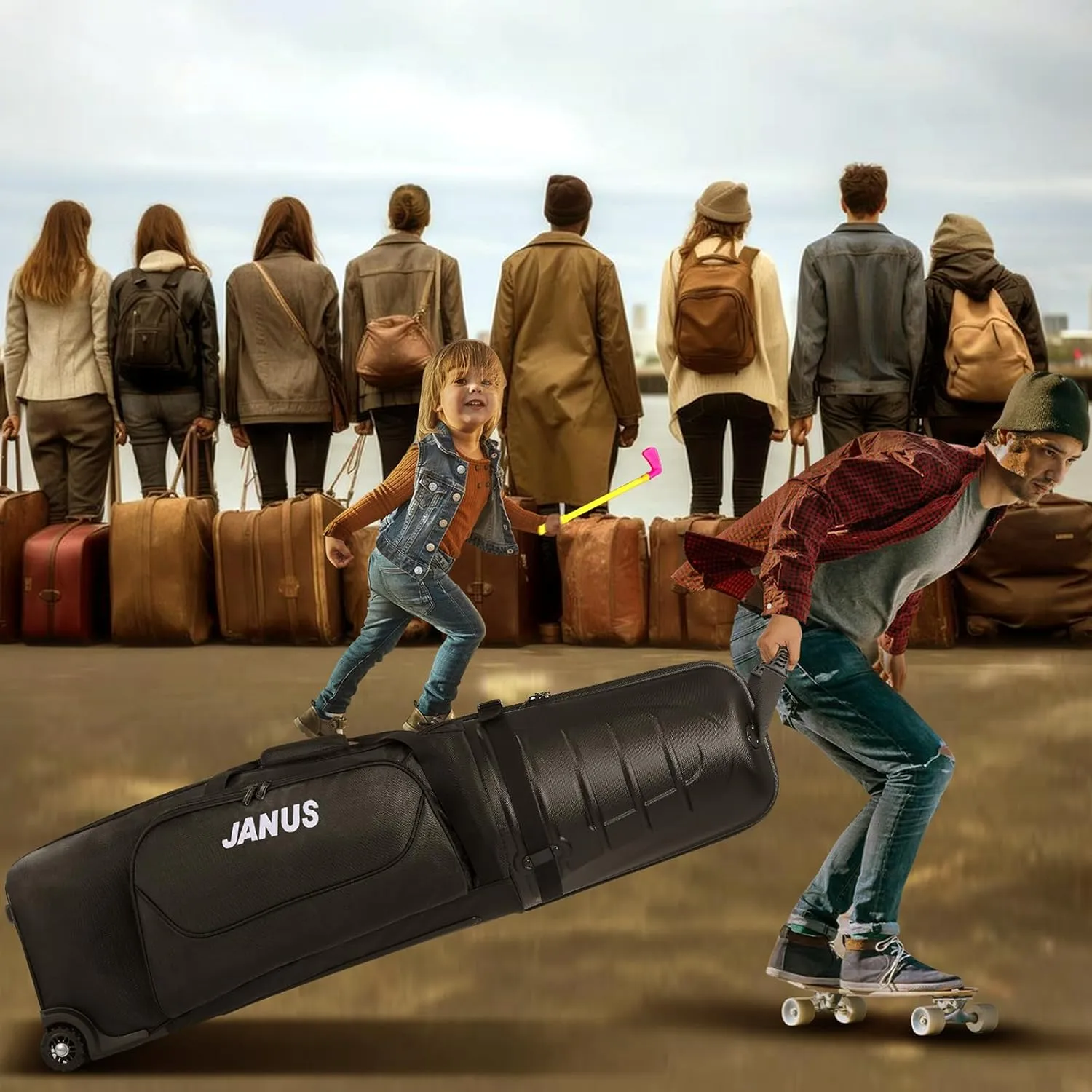 JANUS Golf Travel Bags for Airlines with Wheels, Hard Case Top and 1980D Heavy Duty Oxford Protect Golf Clubs, Lightweight and Easy to Maneuver