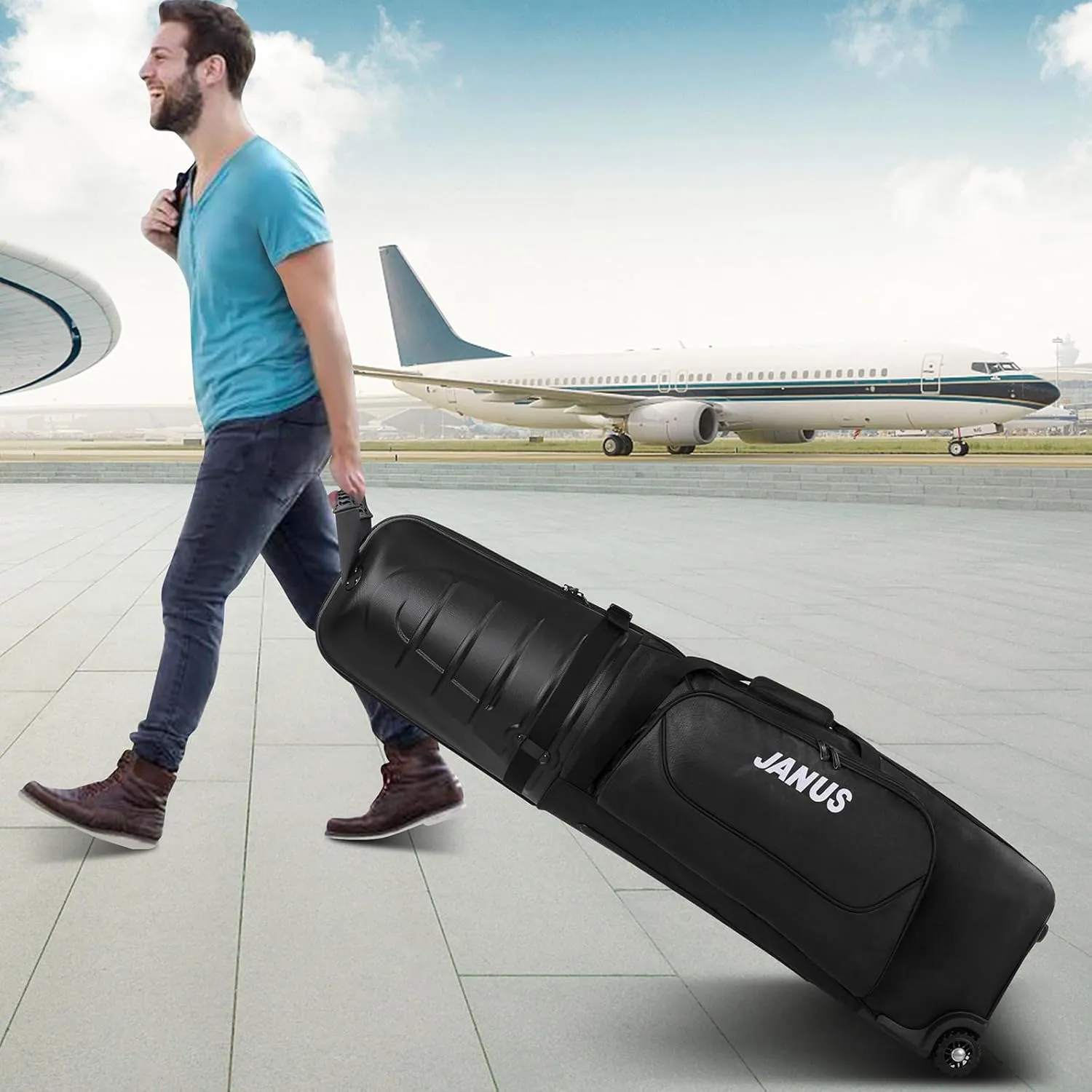 JANUS Golf Travel Bags for Airlines with Wheels, Hard Case Top and 1980D Heavy Duty Oxford Protect Golf Clubs, Lightweight and Easy to Maneuver