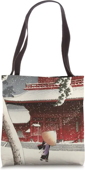 Japanese vintage art Shin-hanga Zojoji Temple Snow Ukiyo-e Tote Bag