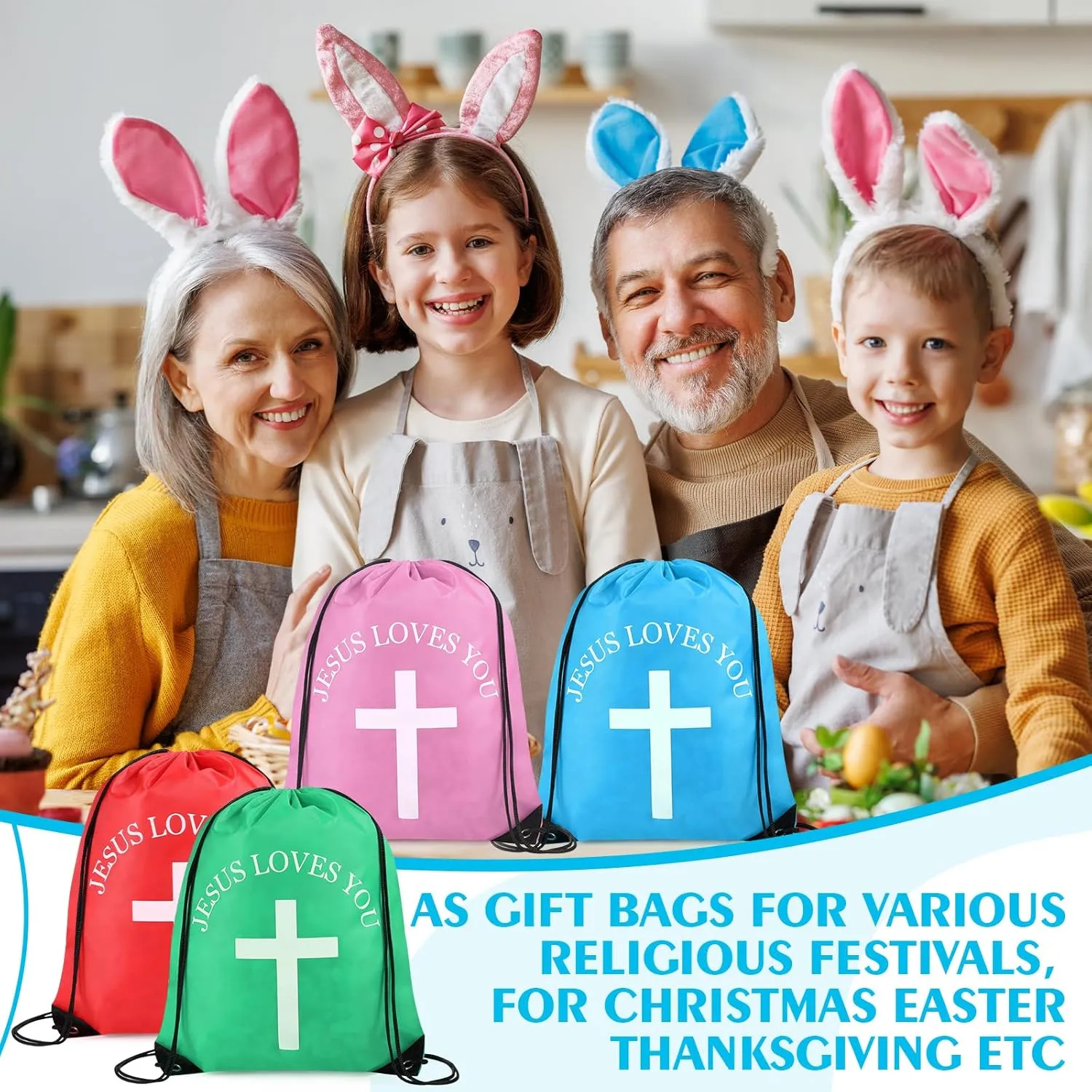 Jesus Loves You Drawstring Backpack Bulk Easter Church Gifts Christian Religious Gift Bag Polyester Backpack(Multicolor,10 Pcs)