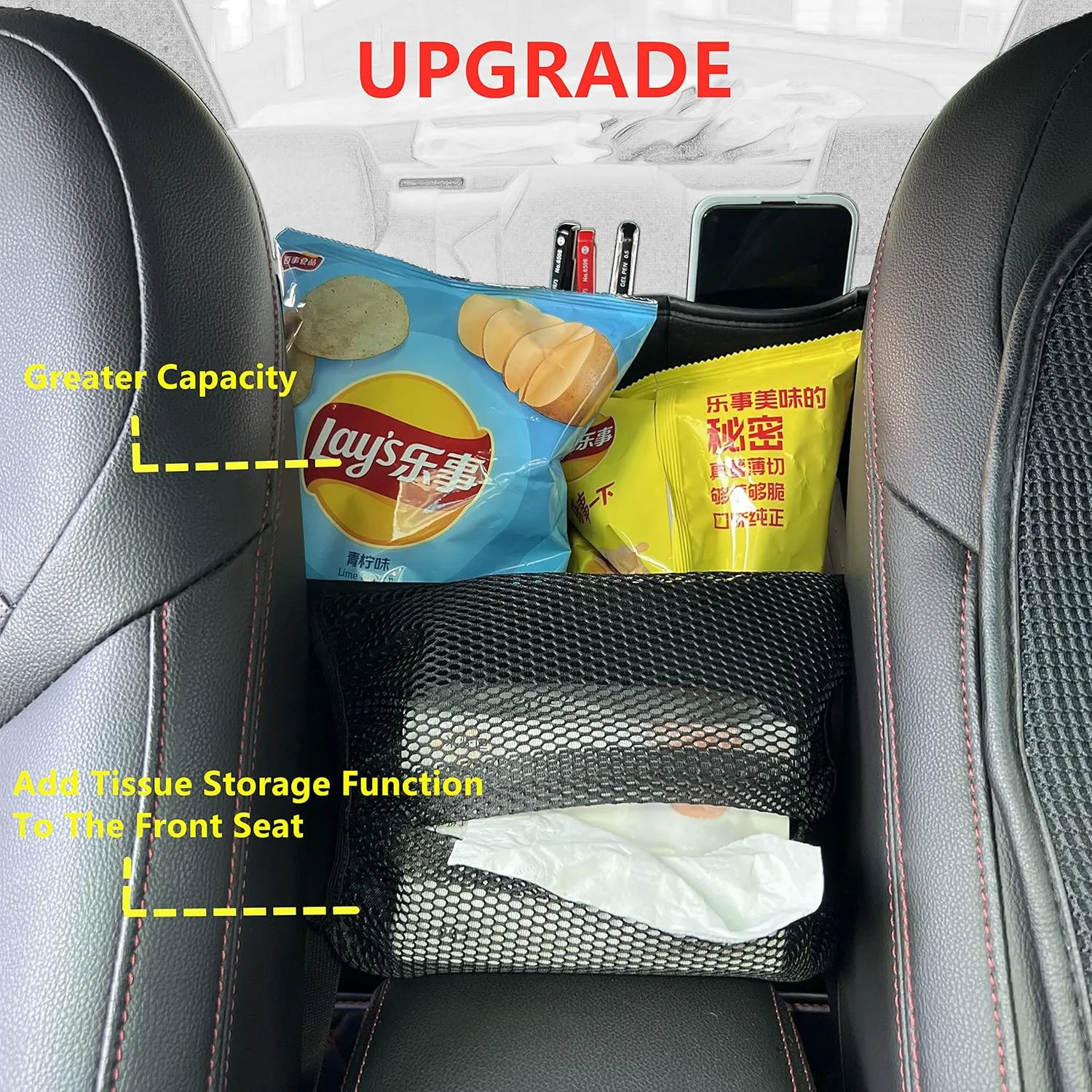 JEYODA Car Suede Seat Organizer High-capacity Seat Back Pouch Central Storage for Pickup SUVs Double-sided Tissue Storage Handbag Holder Car Accessories (Brown)