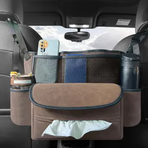 JEYODA Car Suede Seat Organizer High-capacity Seat Back Pouch Central Storage for Pickup SUVs Double-sided Tissue Storage Handbag Holder Car Accessories (Brown)