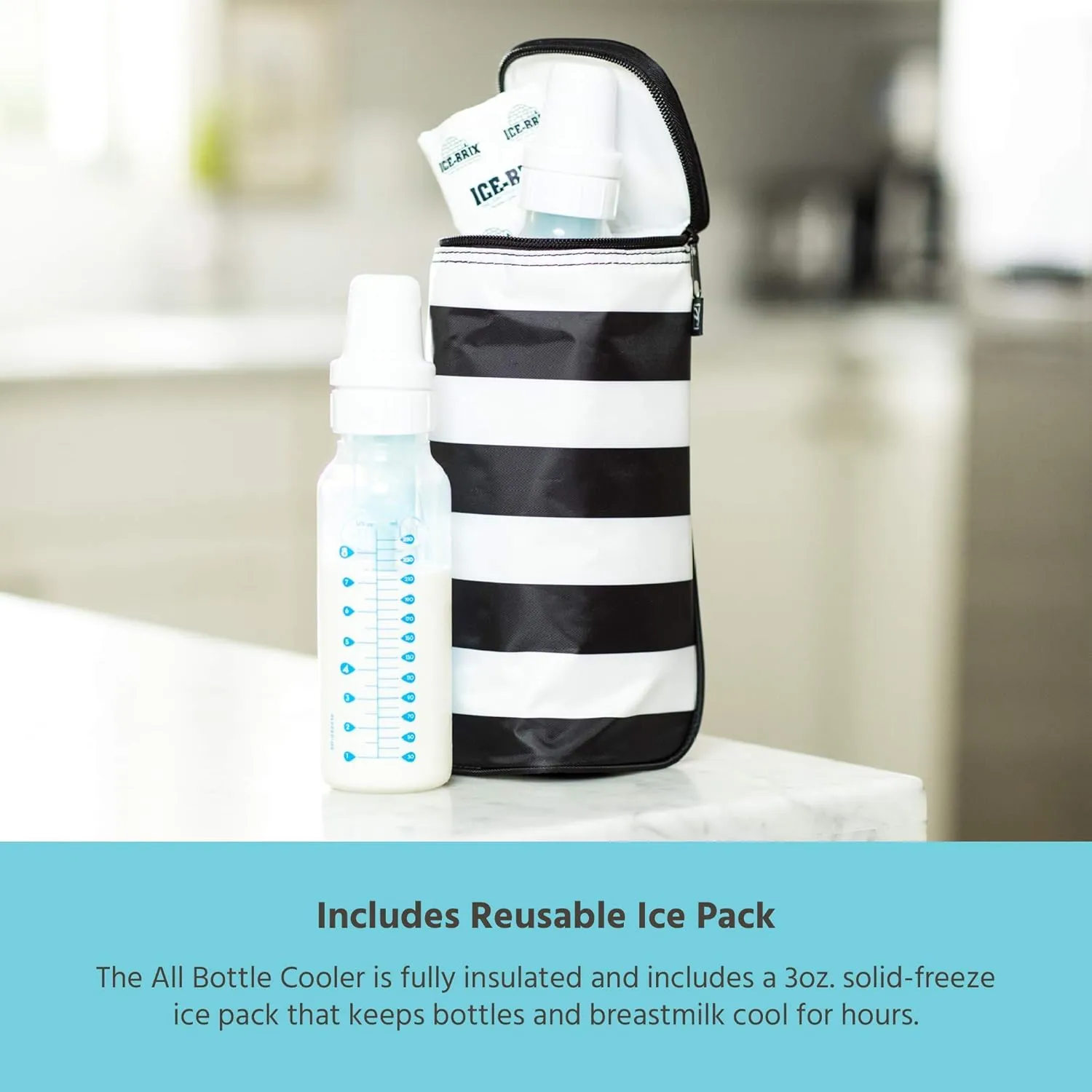 J.L. Childress Breastmilk Cooler Bag - Ice Pack Included - Insulated & Leak Proof Newborn Bottle Bag - Fits 1-2 Bottles - Bottle Bag for Daycare - Breastmilk Cooler Bag for Travel - Black Stripe
