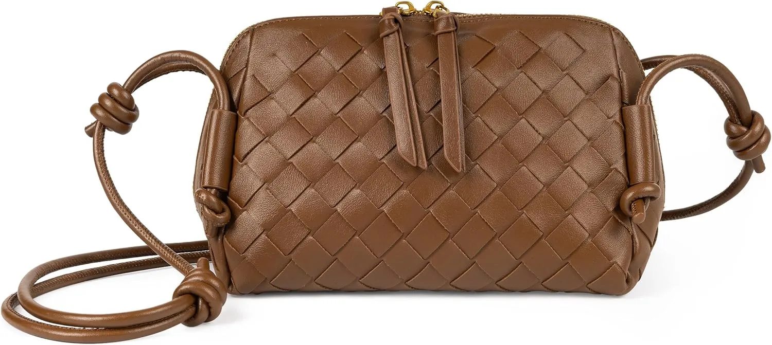 Joryin Woven Crossbody Purse for Women, Hand-Woven Leather Crossbody Bag Woven Shoulder Bag Vegan Leather Handbag