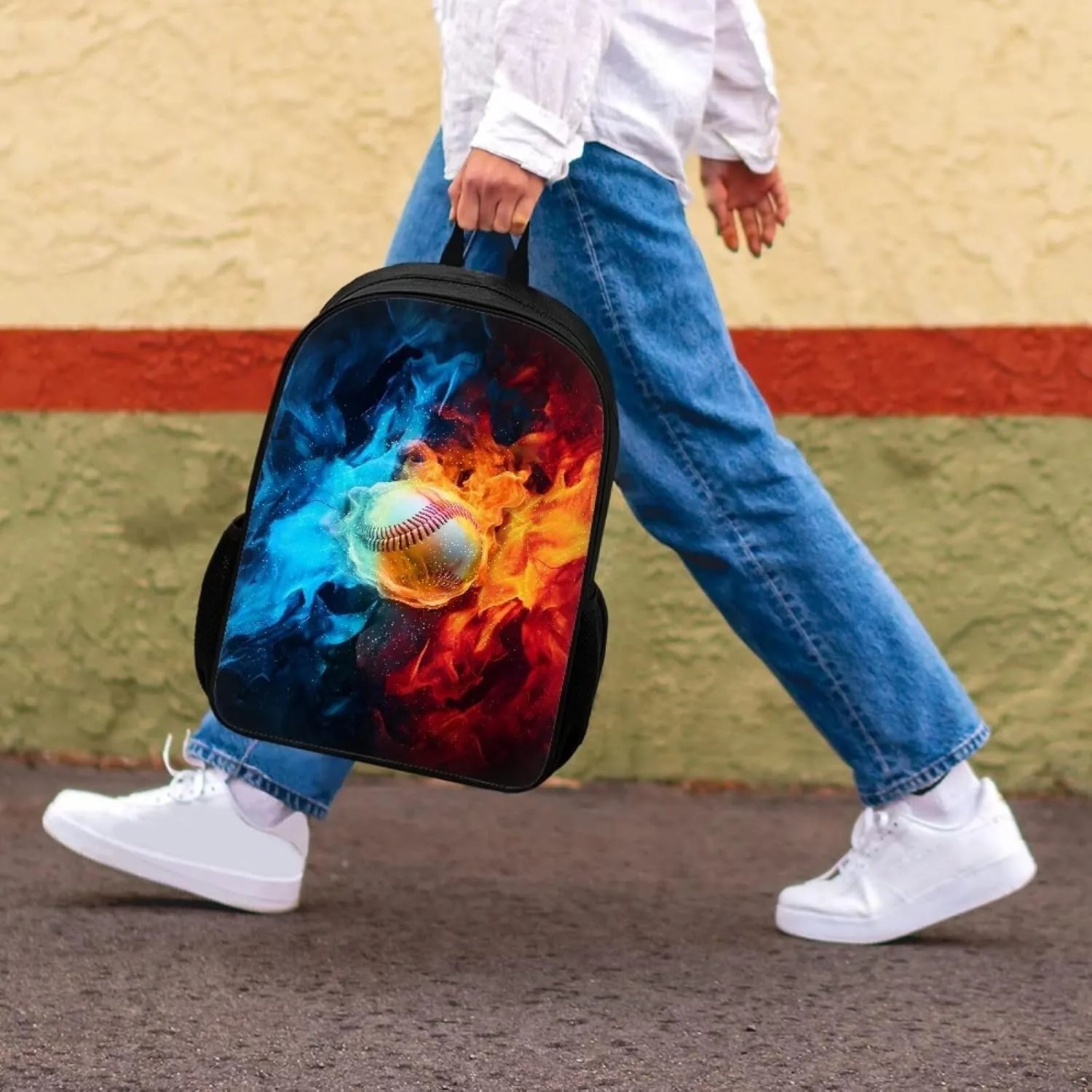 JoyLamoria Fire Baseball Shoulder BAG Travel Backpack Big Purse for Women Handbag Tote Bag Zipper Pouch