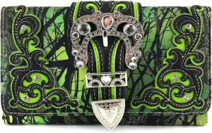 Justin West Camouflage Tree Branches Bling Rhinestone Cross Wings Handbag Purse Messenger Bags and Wallets