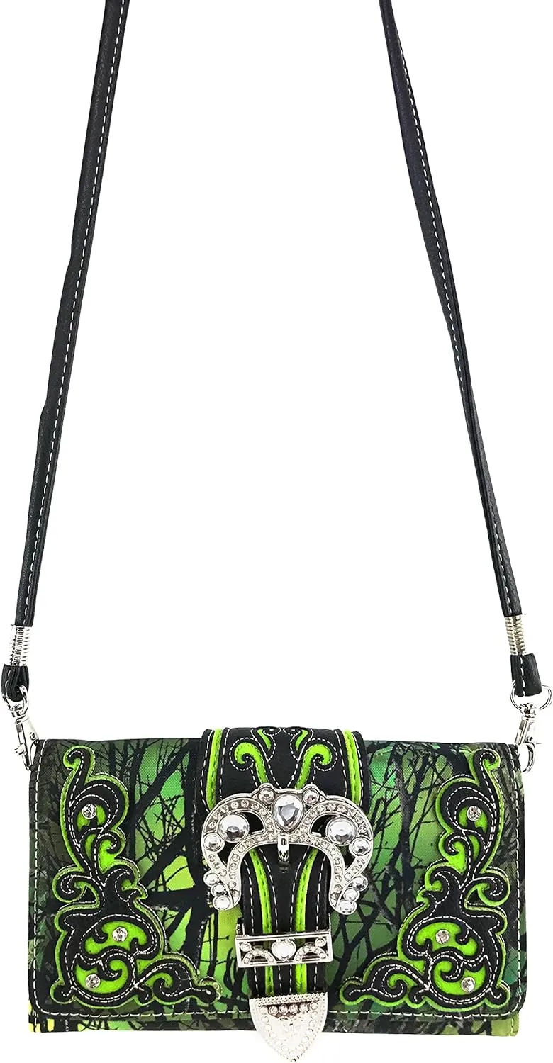 Justin West Camouflage Tree Branches Bling Rhinestone Cross Wings Handbag Purse Messenger Bags and Wallets