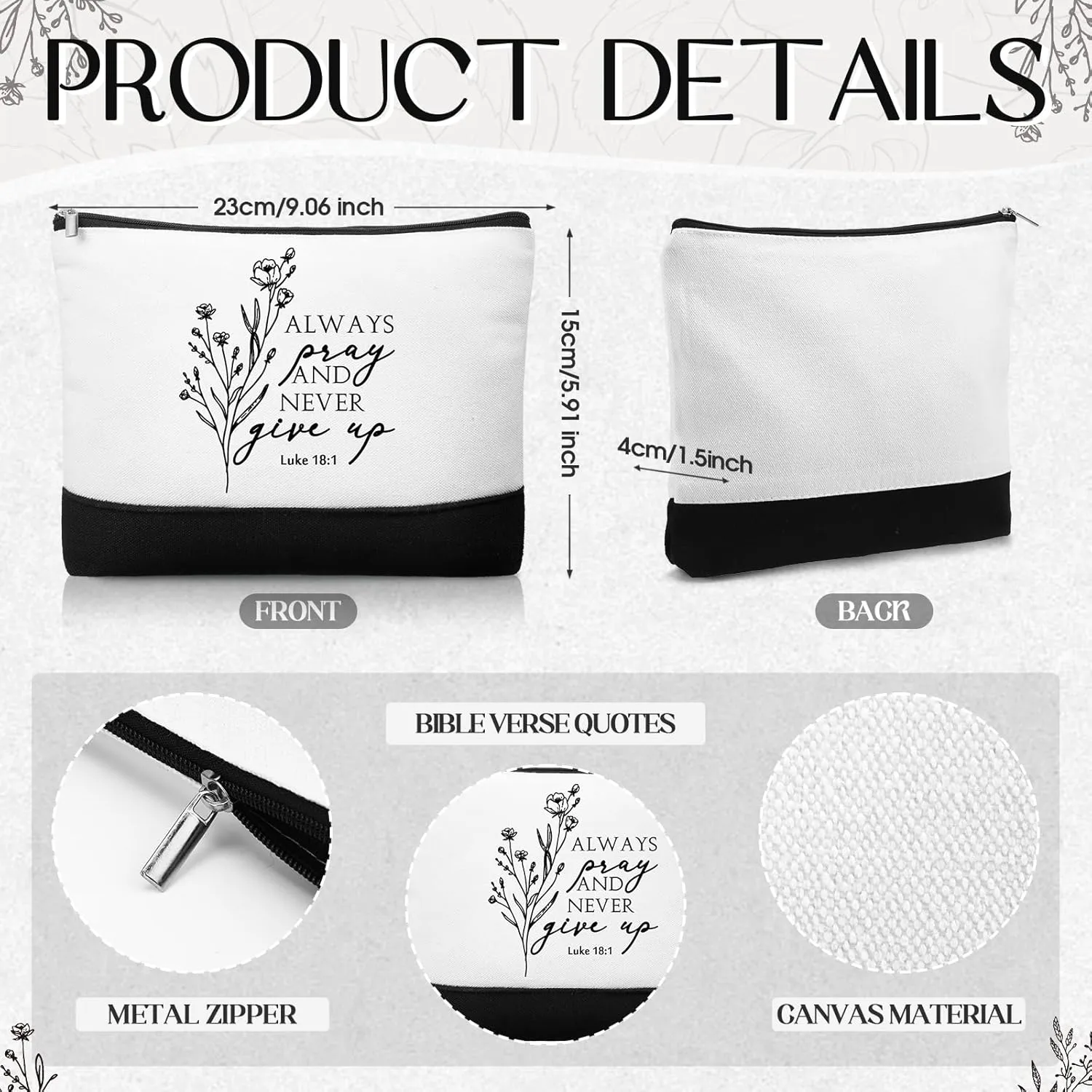 Kacctyen 20 Pcs Christian Gifts for Women Bulk 10 Inspirational Religious Canvas Makeup Bags with 10 Mini Bible Verse Compact Mirrors for Church Mom Pastor Sunday School Study Office(Aesthetic)