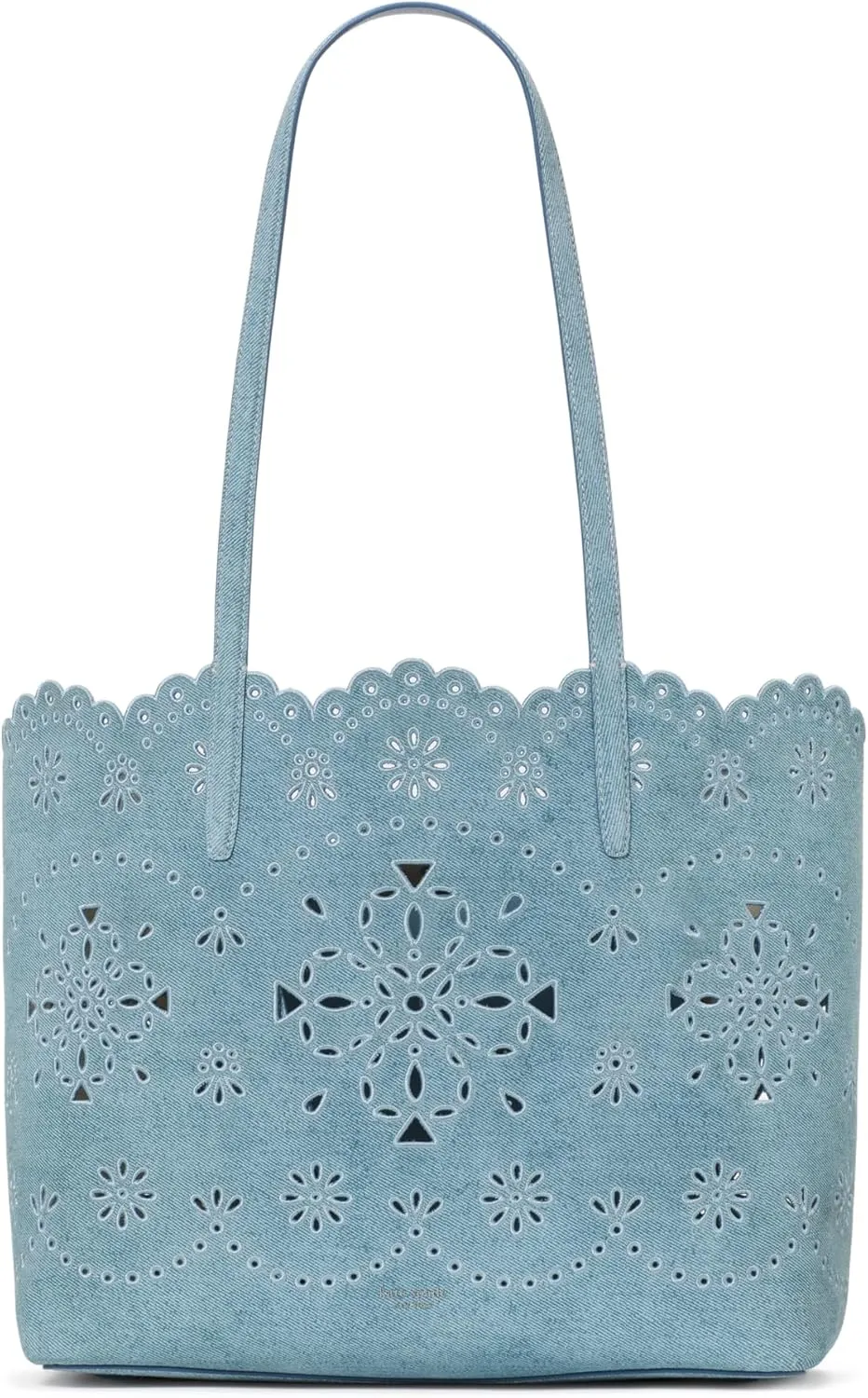 kate spade new york Do It All Spade Flower Perforated Denim Suede Large Tote, Blue Multi