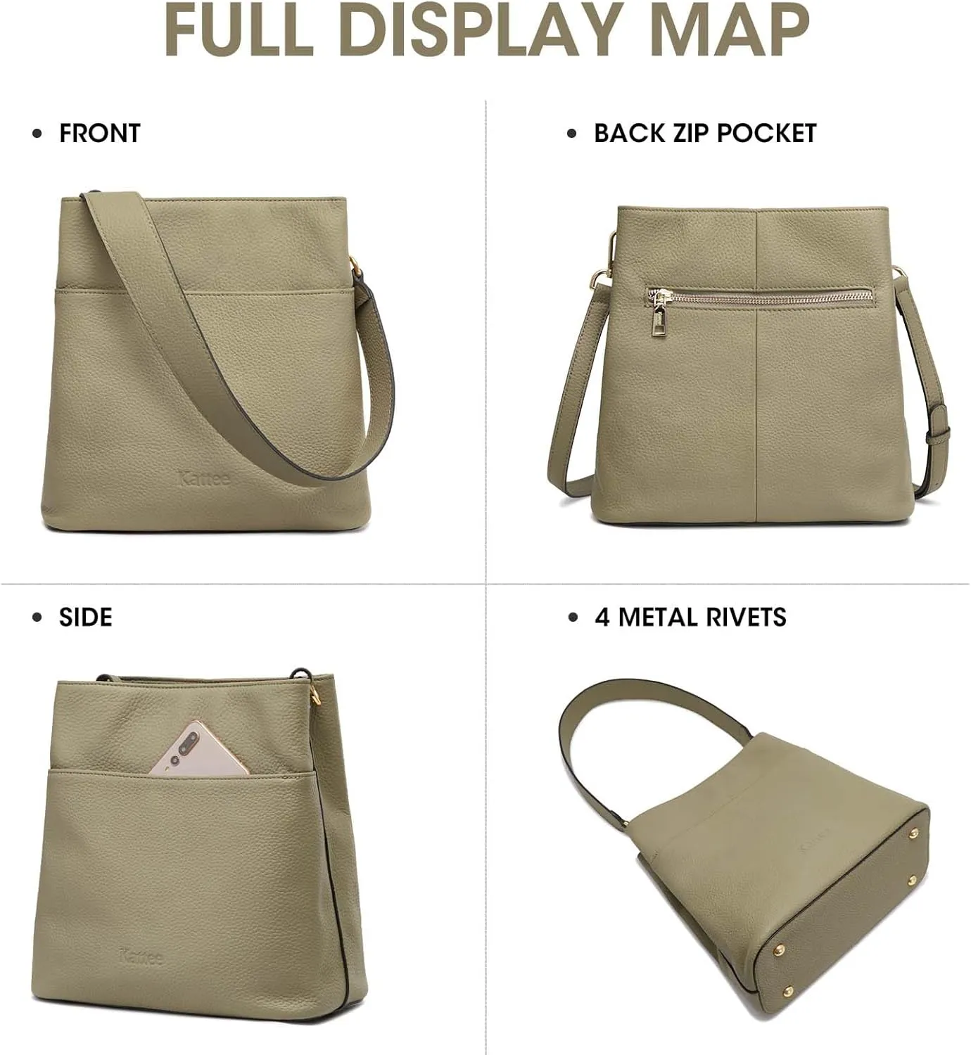 Kattee Leather Handbags for Women, Soft Shoulder Tote Crossbody Purses Bucket Bags with 2 Straps