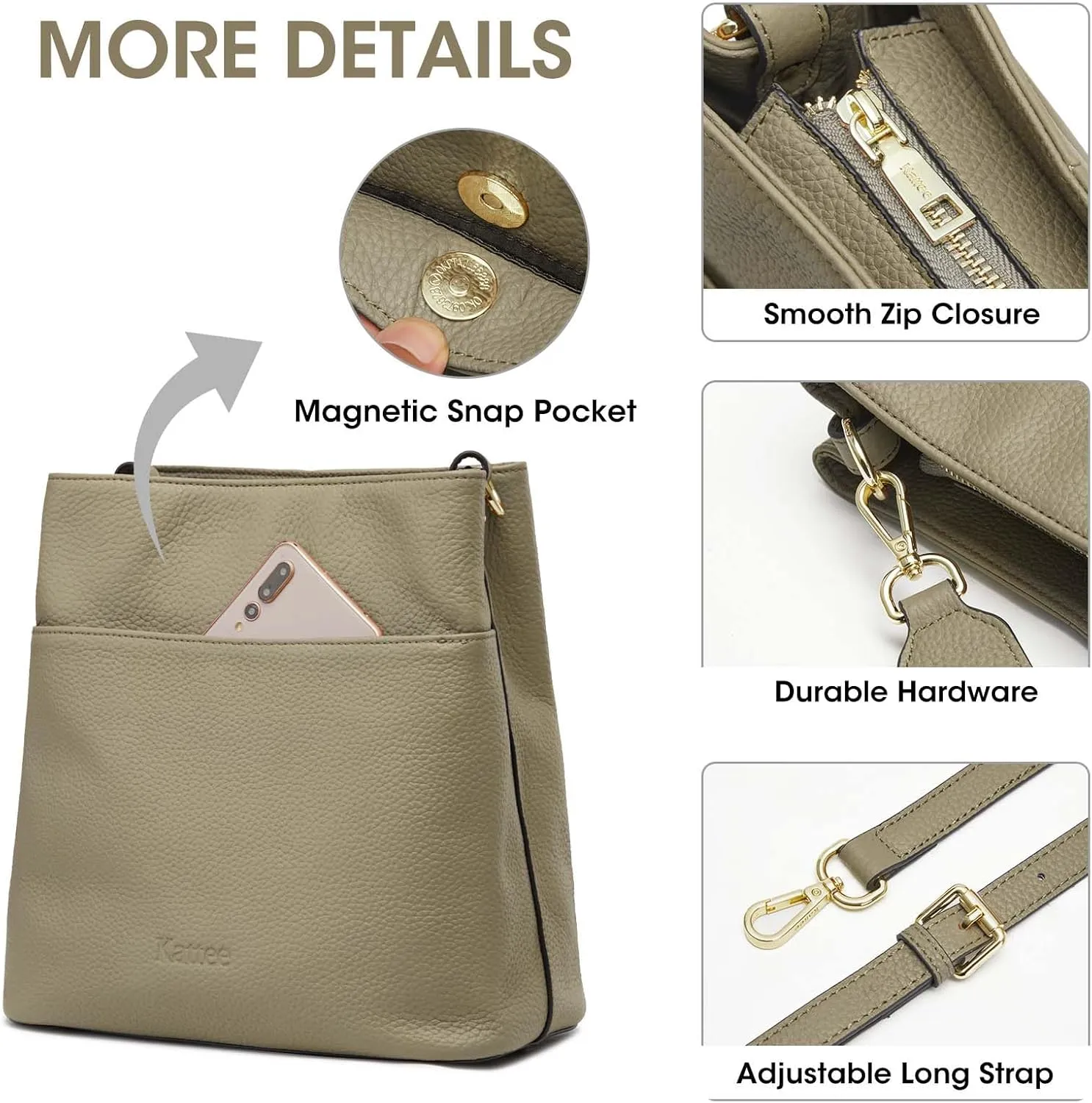 Kattee Leather Handbags for Women, Soft Shoulder Tote Crossbody Purses Bucket Bags with 2 Straps