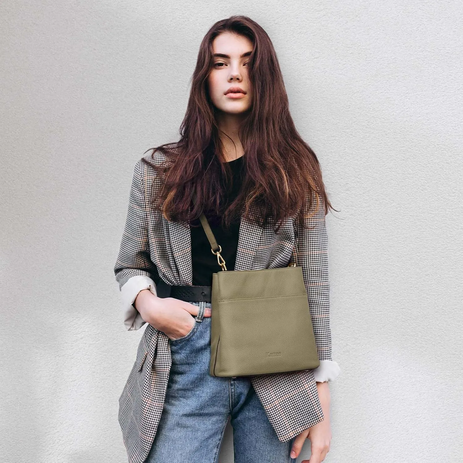Kattee Leather Handbags for Women, Soft Shoulder Tote Crossbody Purses Bucket Bags with 2 Straps