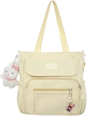 Kawaii Crossbody Bag with Plushies Preppy Crossbody Bag Solid Vanilla Aesthetic Messenger Bag Shoulder Tote Bag