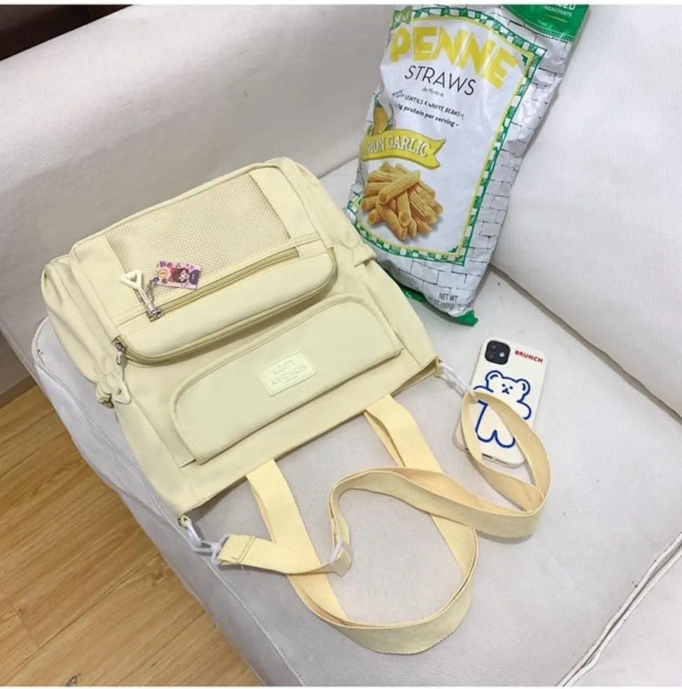 Kawaii Crossbody Bag with Plushies Preppy Crossbody Bag Solid Vanilla Aesthetic Messenger Bag Shoulder Tote Bag