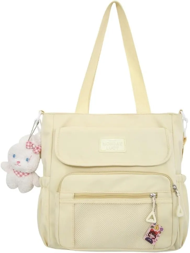 Kawaii Crossbody Bag with Plushies Preppy Crossbody Bag Solid Vanilla Aesthetic Messenger Bag Shoulder Tote Bag