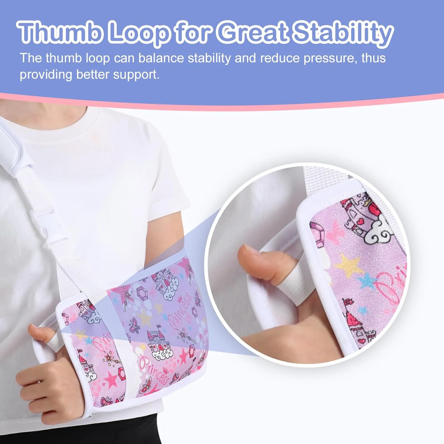 Kids Arm Sling for Broken Arm Torn Rotator Cuff Shoulder Elbow Wrist injury Printed Pediatric Child Toddler Brace Support for Children Girls with Princess (Purple, Small)