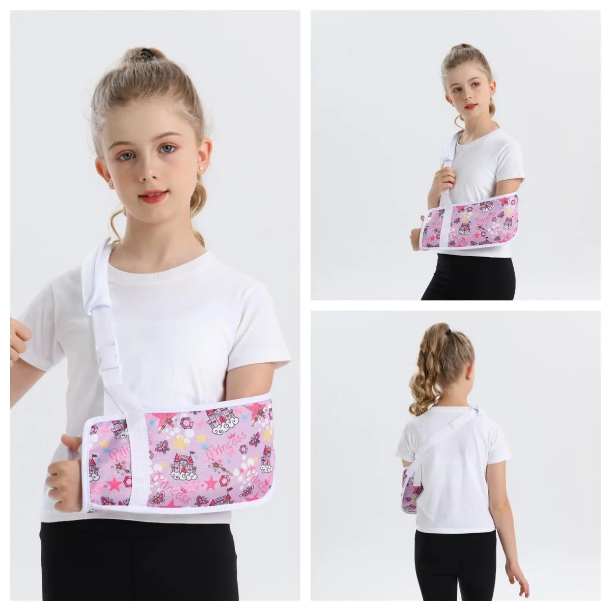 Kids Arm Sling for Broken Arm Torn Rotator Cuff Shoulder Elbow Wrist injury Printed Pediatric Child Toddler Brace Support for Children Girls with Princess (Purple, Small)