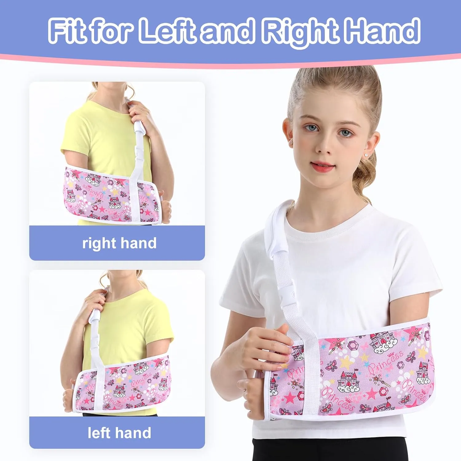 Kids Arm Sling for Broken Arm Torn Rotator Cuff Shoulder Elbow Wrist injury Printed Pediatric Child Toddler Brace Support for Children Girls with Princess (Purple, Small)