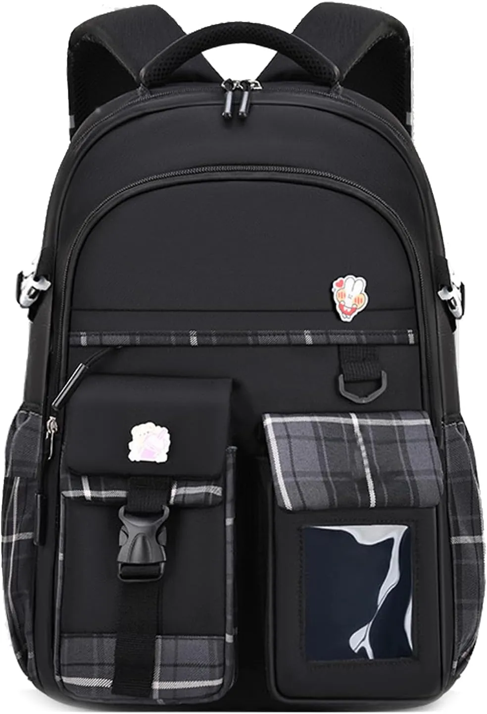 Kids Backpack for Girls Teens, Kawaii Backpack for School, Cute Bookbag for Primary Elementary with Accessories, Black