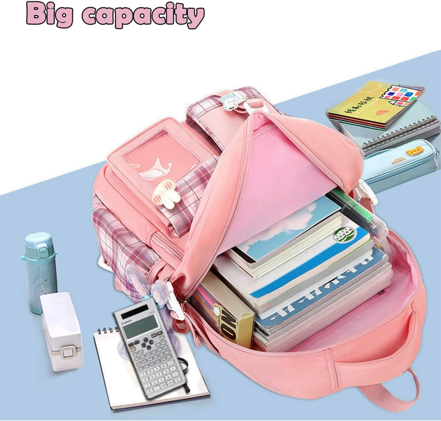 Kids Backpack for Girls Teens, Kawaii Backpack for School, Cute Bookbag for Primary Elementary with Accessories, Black