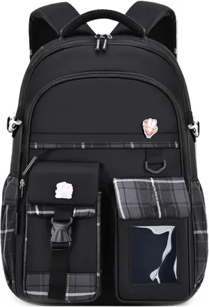 Kids Backpack for Girls Teens, Kawaii Backpack for School, Cute Bookbag for Primary Elementary with Accessories, Black