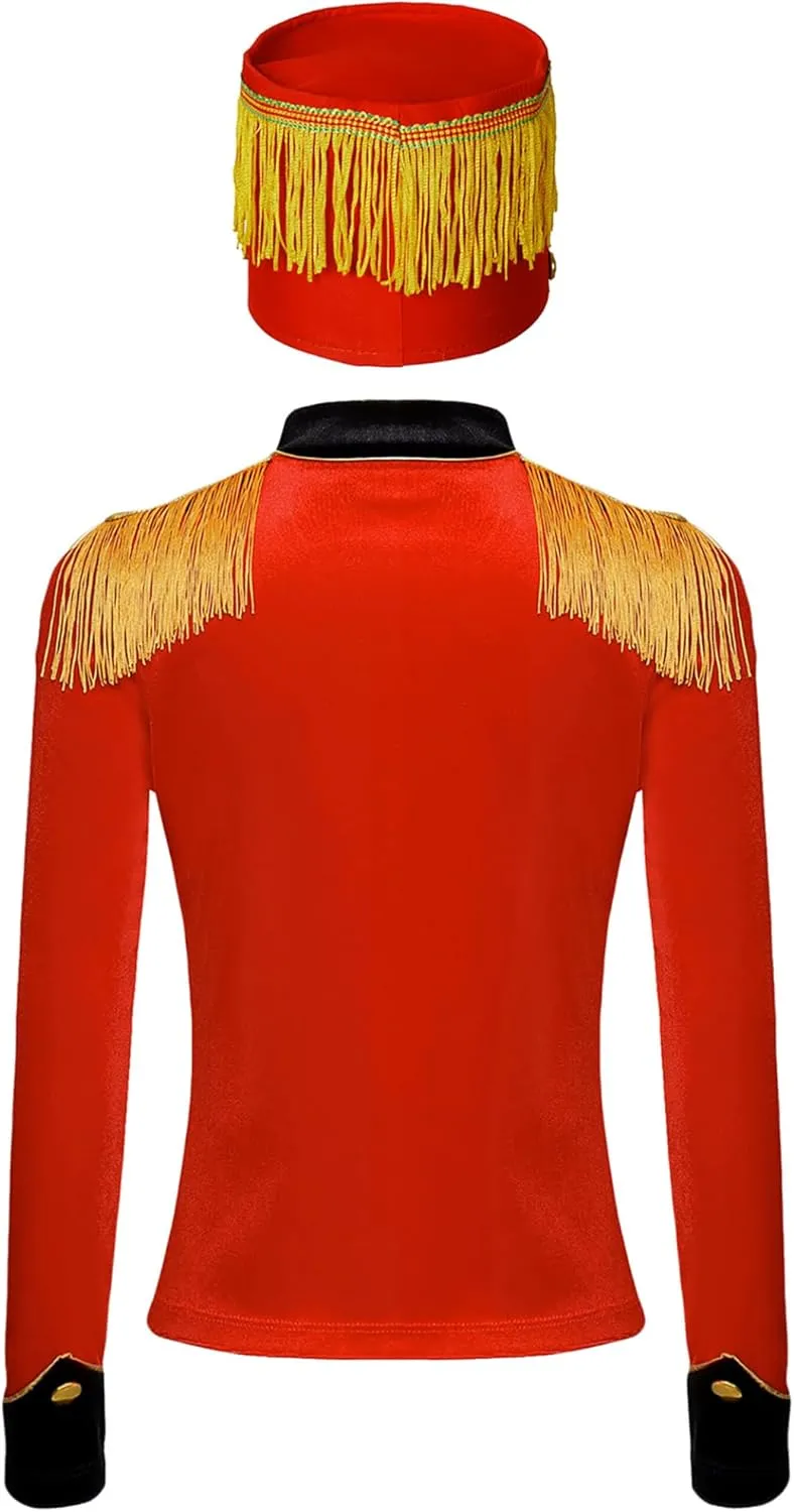 Kids Boys Girls Drum Major Team Uniform Drummer Tassel Jacket with Hat Marching Band Sets