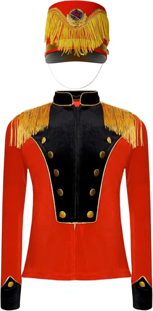 Kids Boys Girls Drum Major Team Uniform Drummer Tassel Jacket with Hat Marching Band Sets