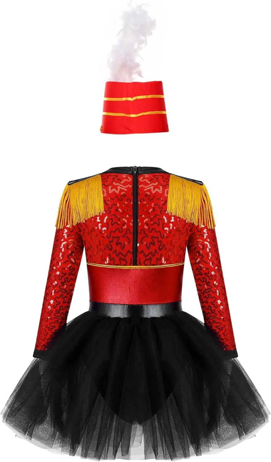 Kids Drum Majorette Costumes for Girls Tassels Sequins Dance Tutu Dress with Toy Soldier Hat Dress Up