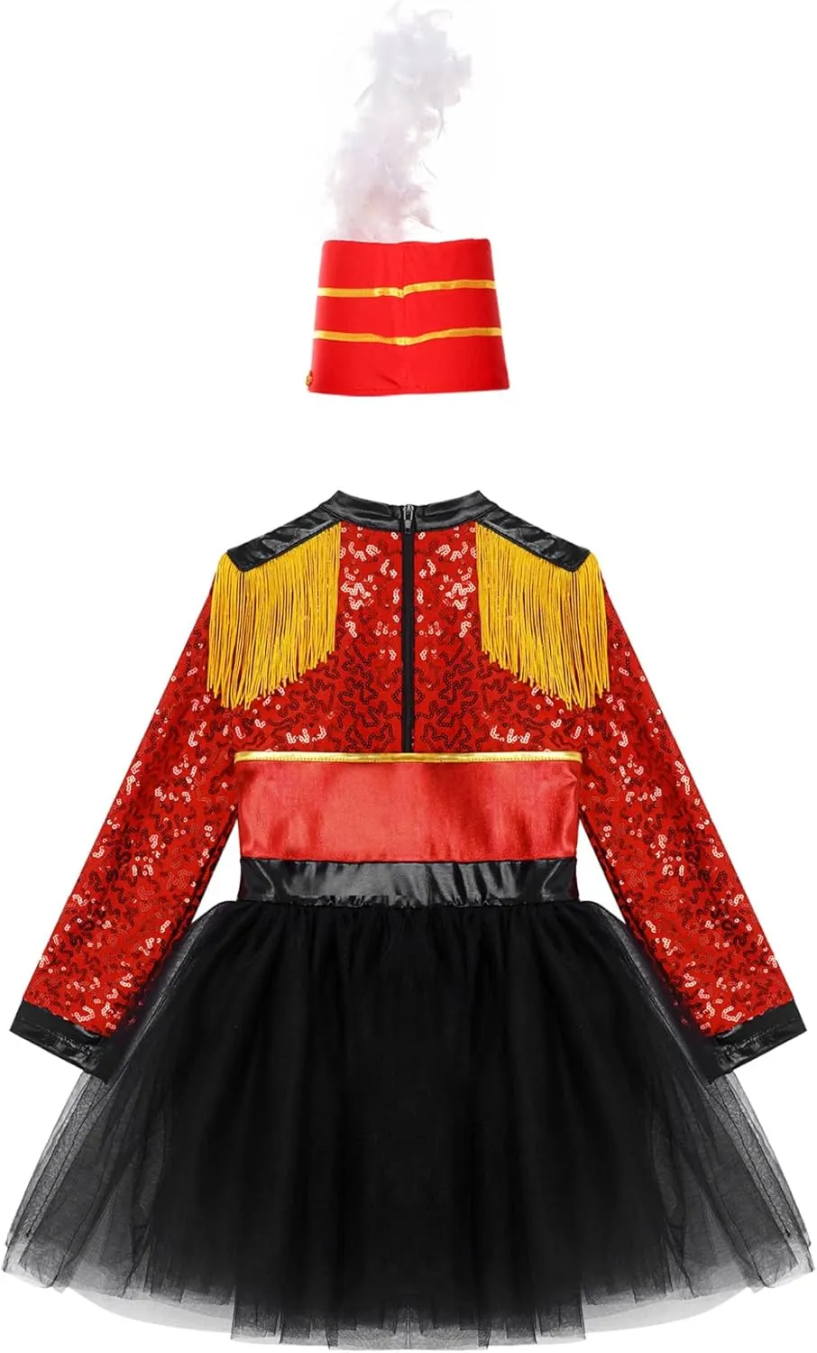 Kids Drum Majorette Costumes for Girls Tassels Sequins Dance Tutu Dress with Toy Soldier Hat Dress Up
