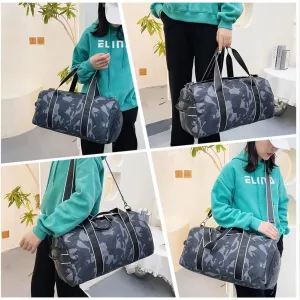 Kids Overnight Duffle Bag Girls Boys Sports Gym Bag with Shoe Compartment Wet Pocket Camouflage travel bag(Grey)
