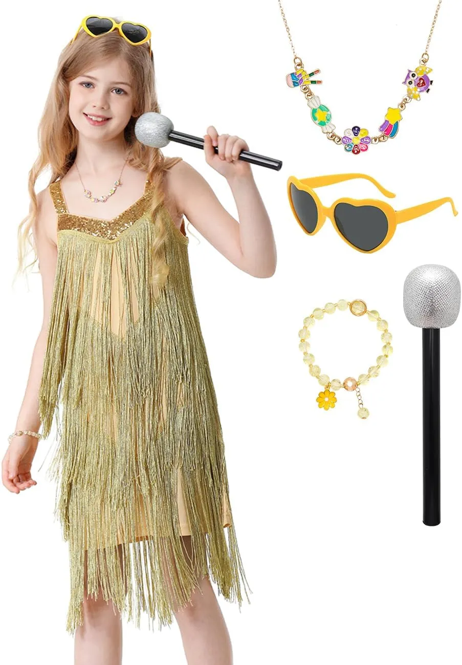Kids Sequin Fringe Dress Sparkling Tassel Sleeveless Latin Dance Dress Salsa Dancewear Dancer Outfits for Girls