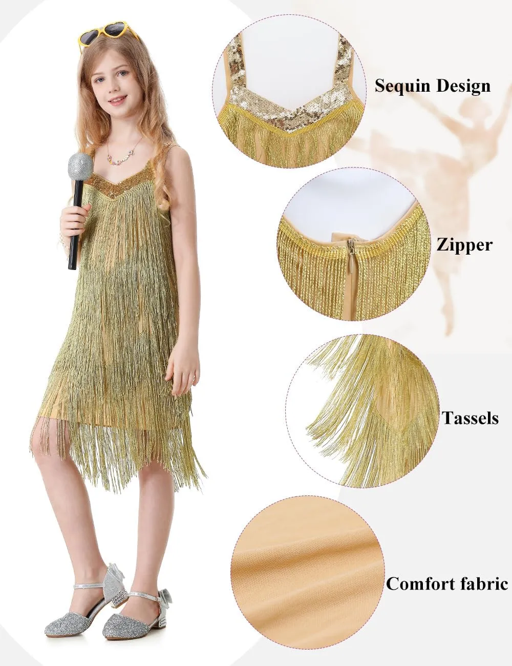 Kids Sequin Fringe Dress Sparkling Tassel Sleeveless Latin Dance Dress Salsa Dancewear Dancer Outfits for Girls