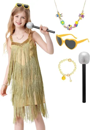 Kids Sequin Fringe Dress Sparkling Tassel Sleeveless Latin Dance Dress Salsa Dancewear Dancer Outfits for Girls