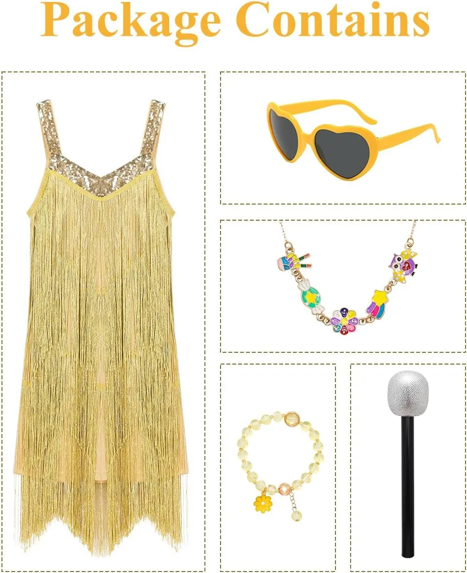 Kids Sequin Fringe Dress Sparkling Tassel Sleeveless Latin Dance Dress Salsa Dancewear Dancer Outfits for Girls